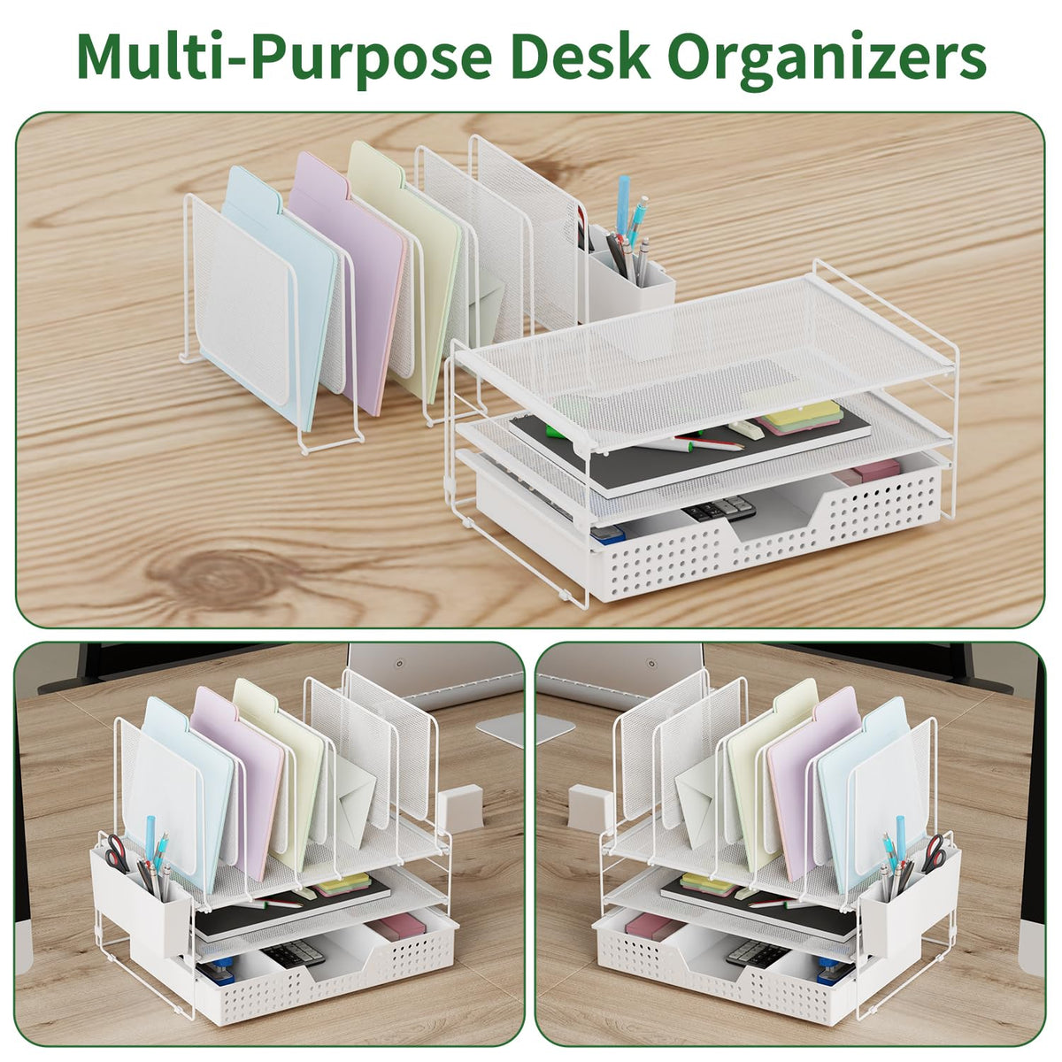 LEKETREE Desk Organizer, Office Organization with Vertical File Holder, File Organizer with Drawer