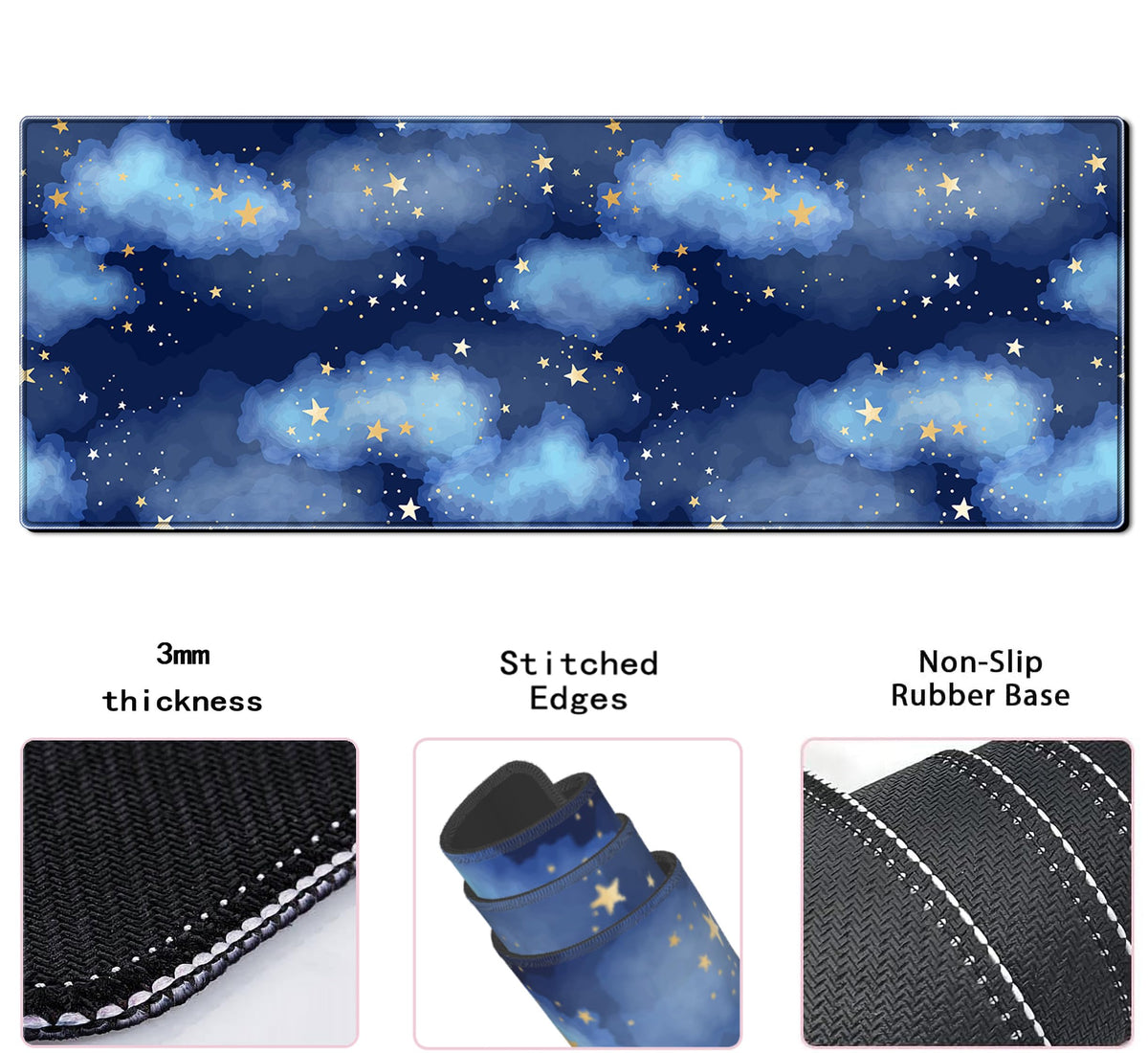 Star Gaming Mouse Pad Night Sky Large Desk Mat, 31.5x11.8 Inch Mousepad Extended Non-Slip Rubber