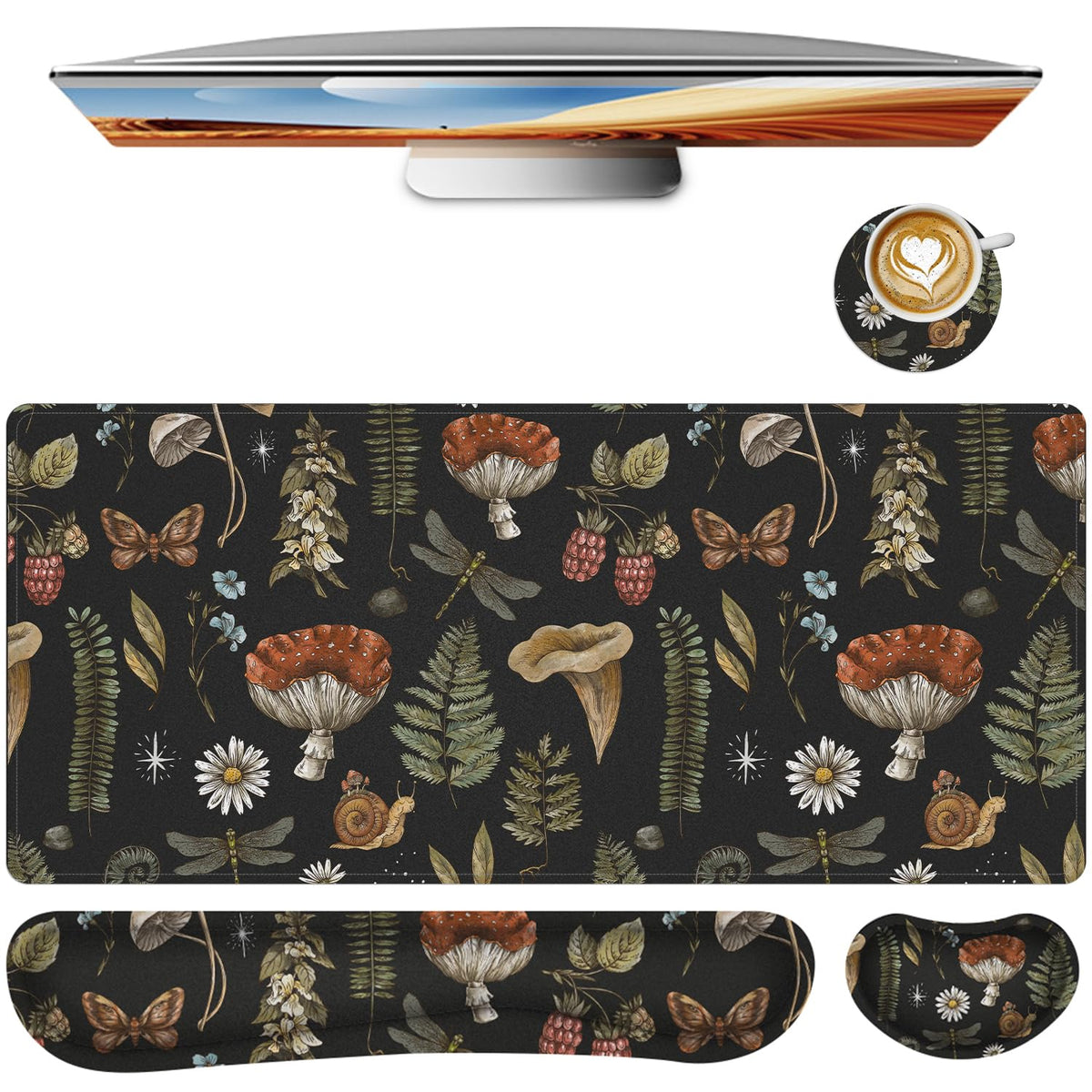 Mouse Pad Set Large Desk, Desk Matt for Desktop with Wrist Rest,Anti-Slip XXL Big Computer