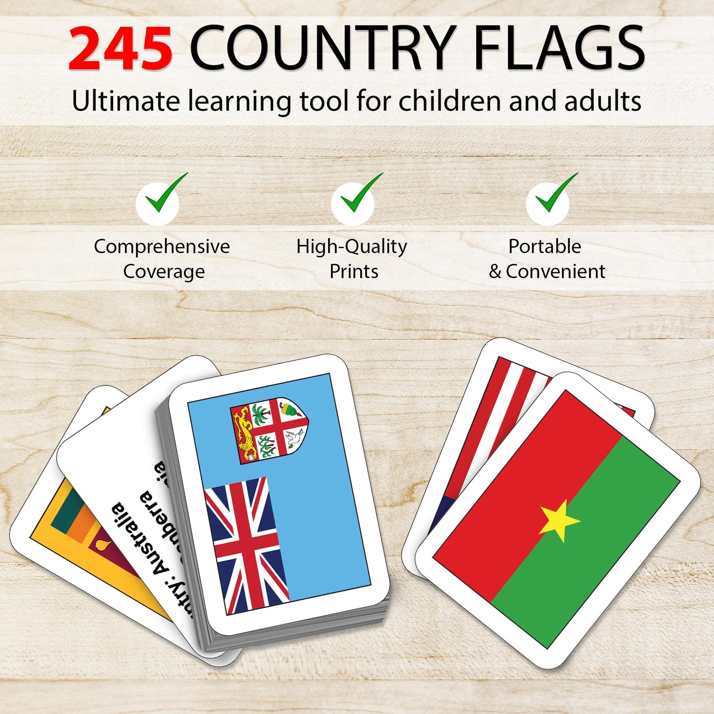 Zastic! 264 World Country Flags Flashcards - Capital, Languages & Continent