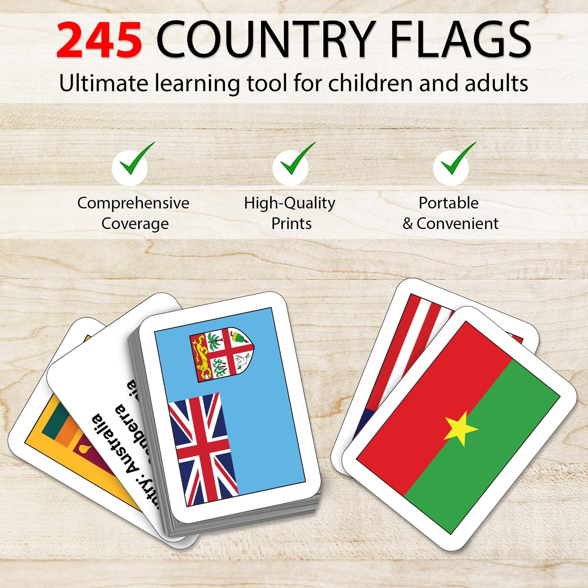 Zastic! 264 World Country Flags Flashcards - Capital, Languages & Continent