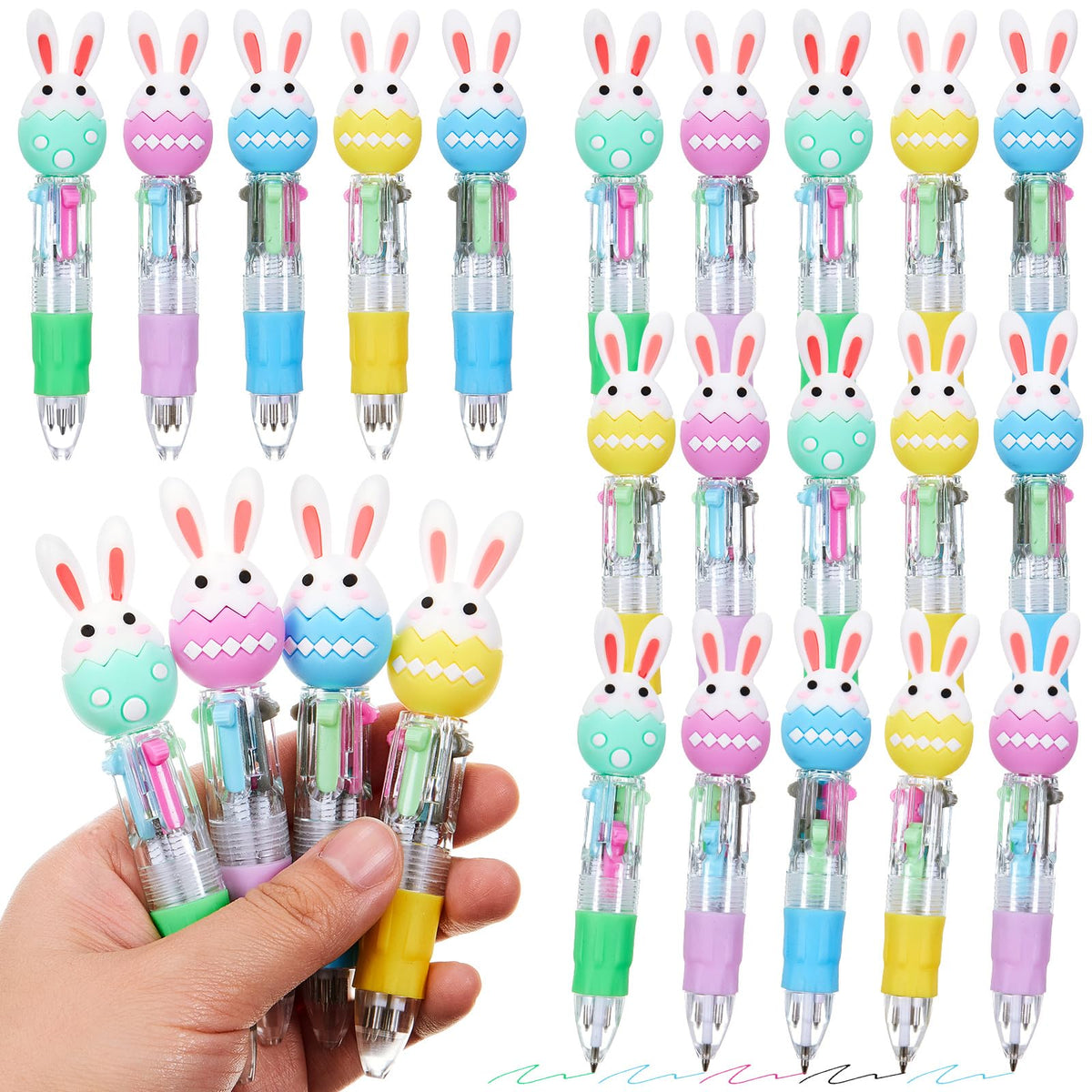 Kosiz 24 Pack Easter Party Favors Multicolor 4 in 1 0.5mm Ballpoint Pen