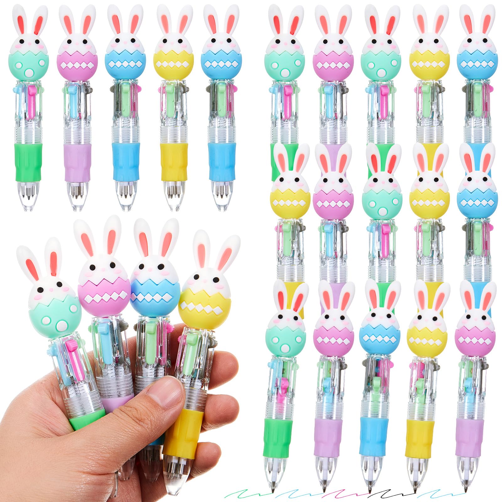 Kosiz 24 Pack Easter Party Favors Multicolor 4 in 1 0.5mm Ballpoint Pen