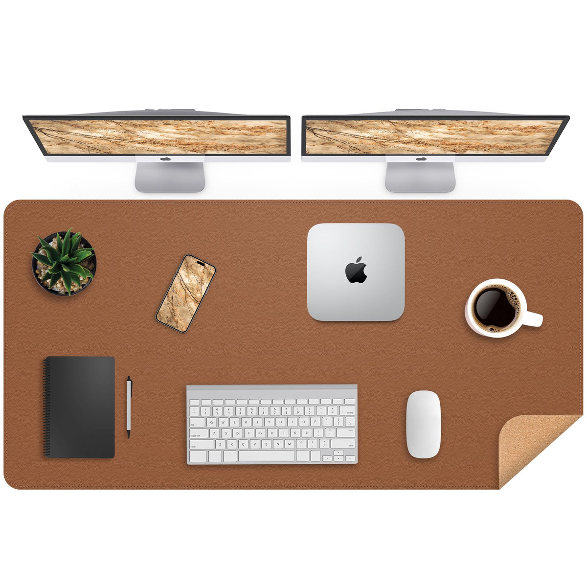 AFIING Cork Desk Mat 47" x 23.6", Dual-Sided Natural Cork & PU Leather Desk Pad, Non-Slip