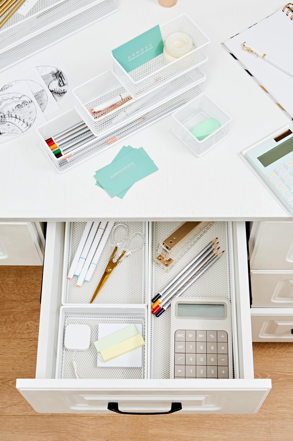 Annova Mesh Stackable Drawer Cabinet and Shelf Organizer Bins Storage Basket School Office Supply