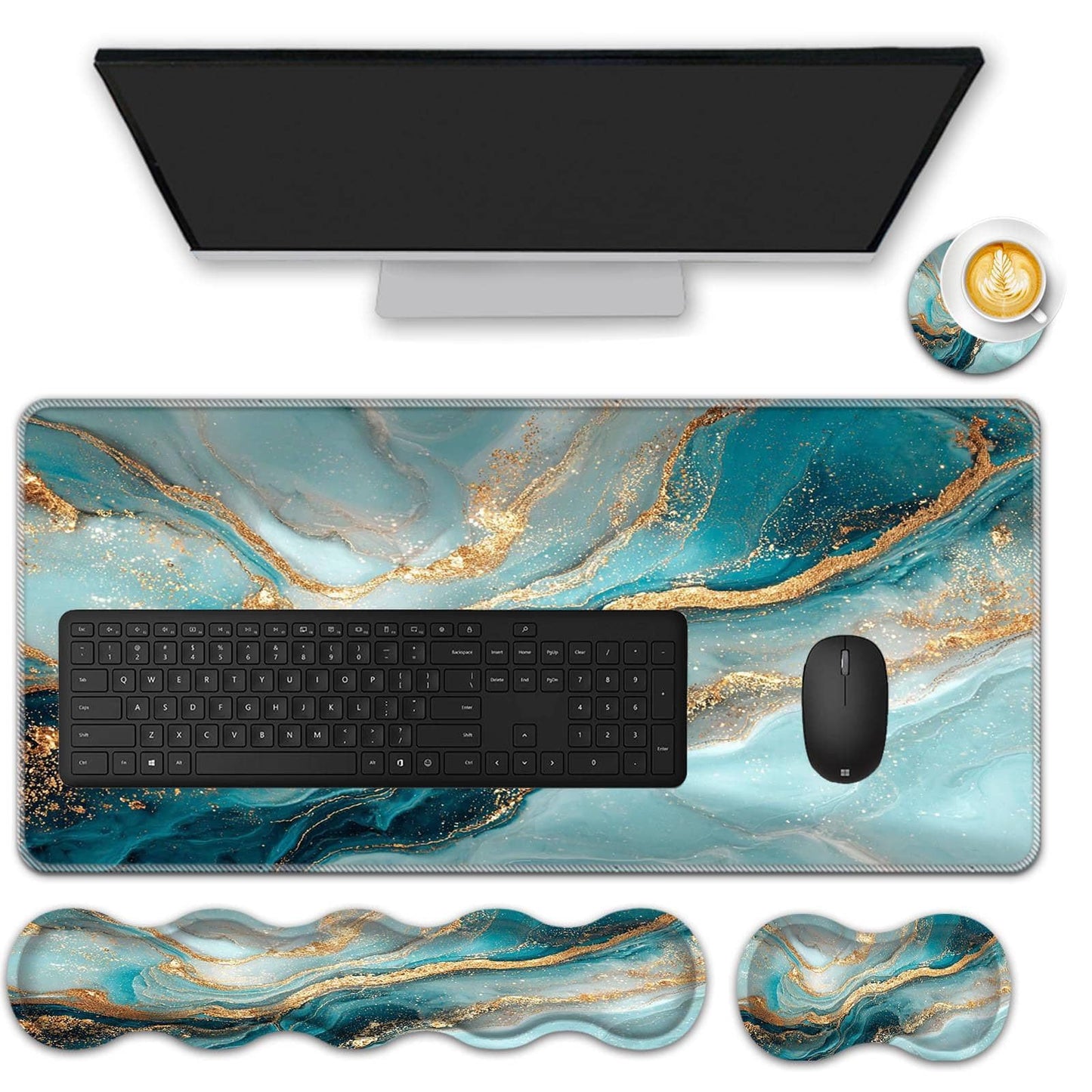 FGDRFGRW Mouse Pad Set,(31.5×11.8 in) Desk Pad + Keyboard Wrist Rest Support + Mouse Wrist Rest +