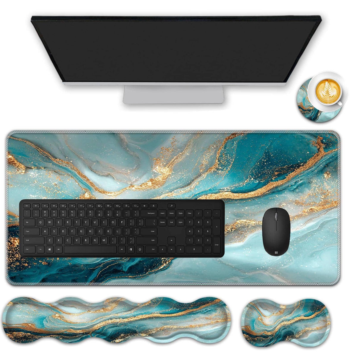 FGDRFGRW Mouse Pad Set,(31.5×11.8 in) Desk Pad + Keyboard Wrist Rest Support + Mouse Wrist Rest +