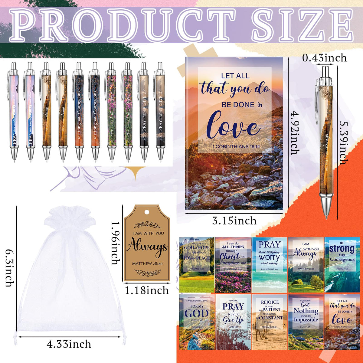 Qeeenar 200 Pcs Christian Gift Bulk Set Bible Verse, Bright Color, Scenery