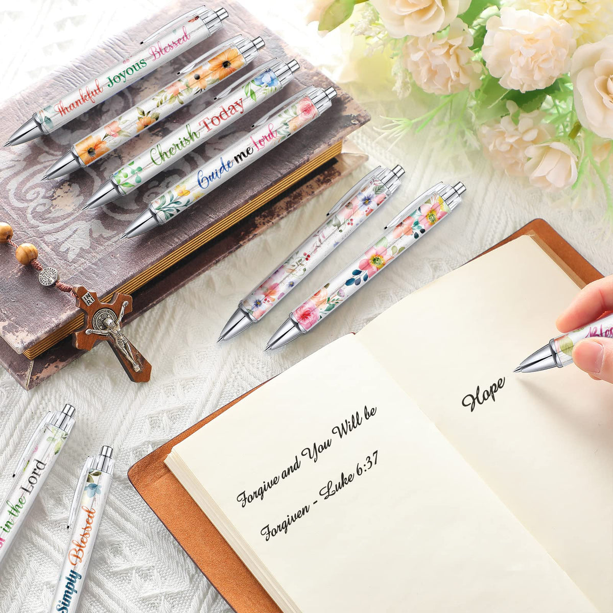 Sabary 40 Pcs Bible Verse Ballpoint Pens Christian Flower Inspirational