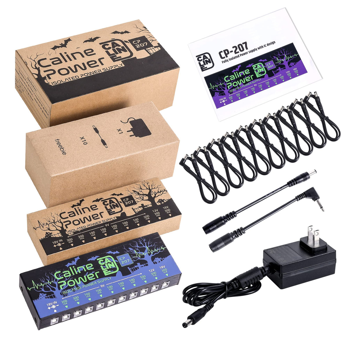 Caline CP-207 Guitar Pedal Power Supply, True Isolated Pedal Board Power Supply with 10 Totally