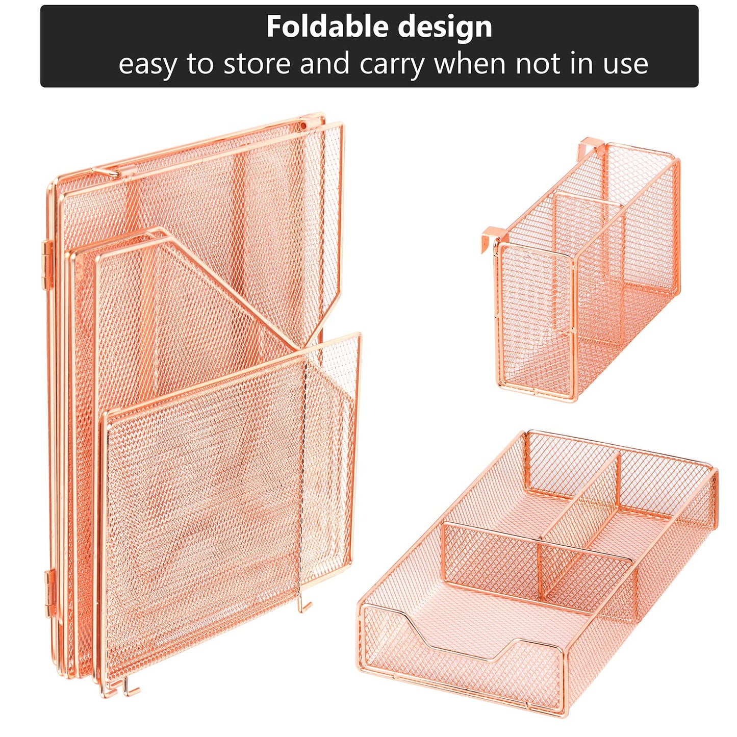 Topwey Rose Gold Desk Accessories, Office Supplies Desk Organizer Caddy with Sliding Drawer, Double