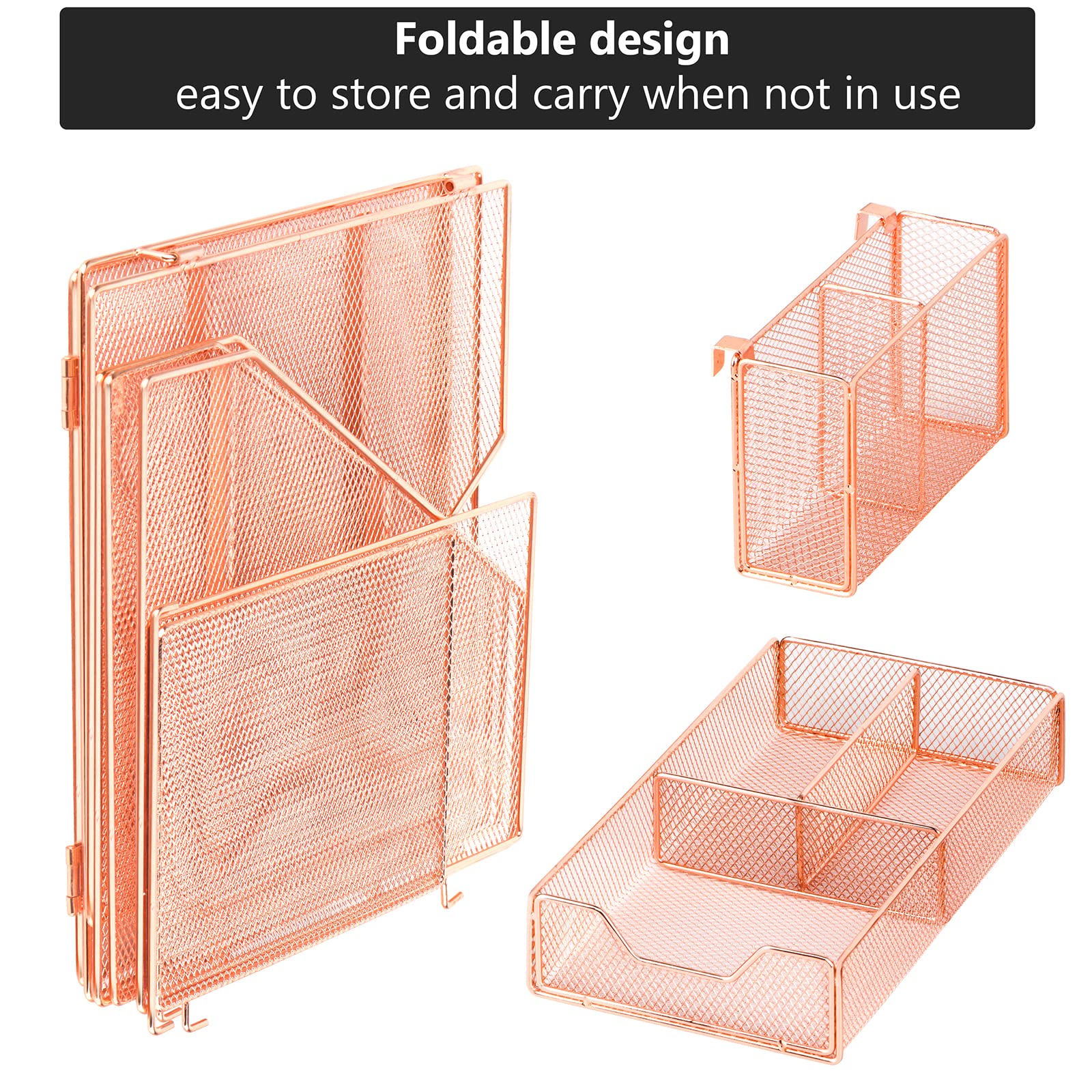 Topwey Rose Gold Desk Accessories, Office Supplies Desk Organizer Caddy with Sliding Drawer, Double
