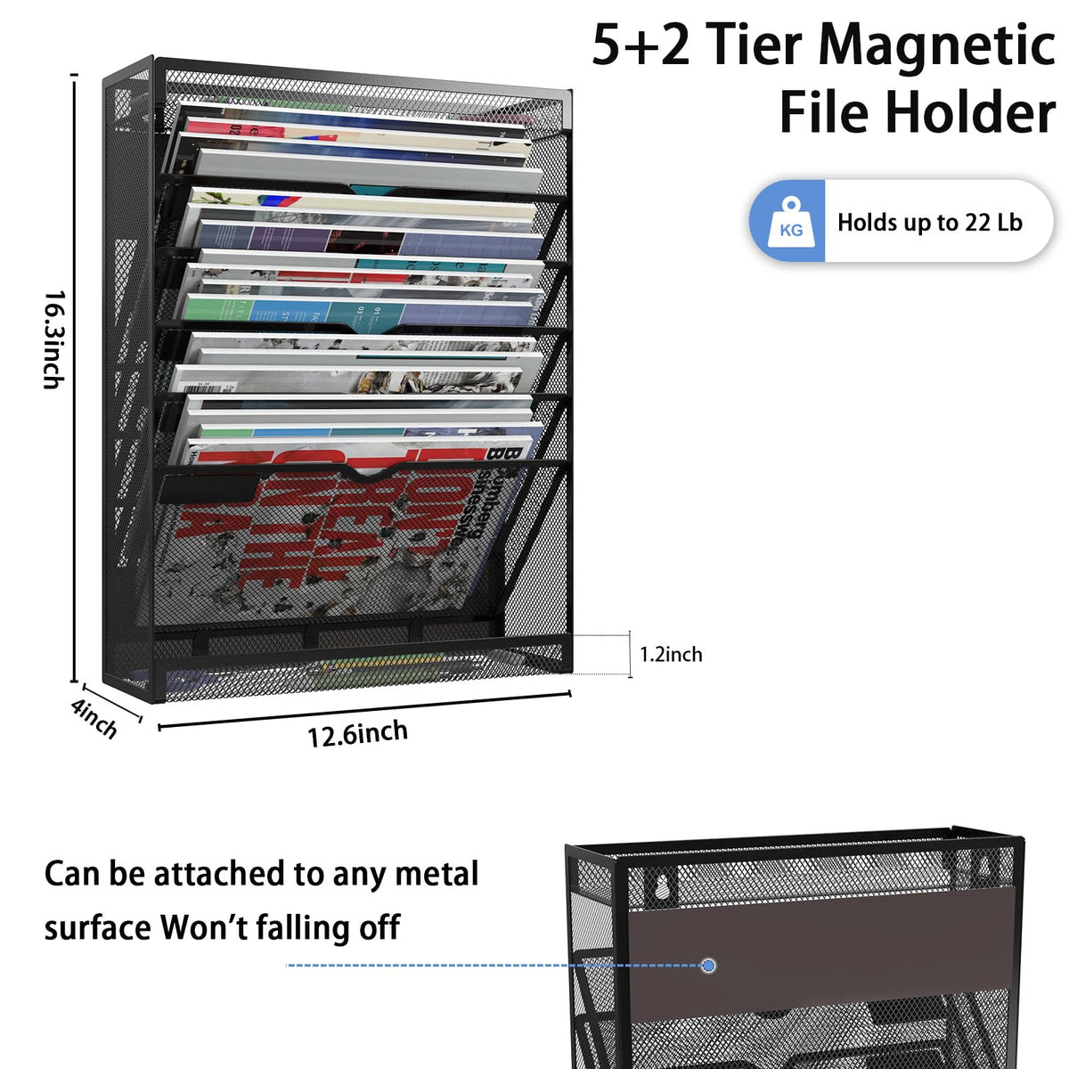 LQPAFZ 7-Tier Magnetic File Holder, No Drilling Wall File Organizer, Hanging File Organizer