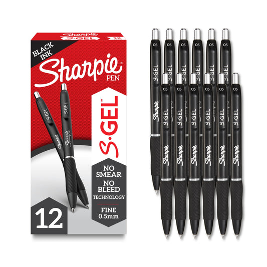 Sharpie S-Gel Pens, Fine Point (0.5mm), Black Ink, 12 count - Ideal for Writing, Journaling