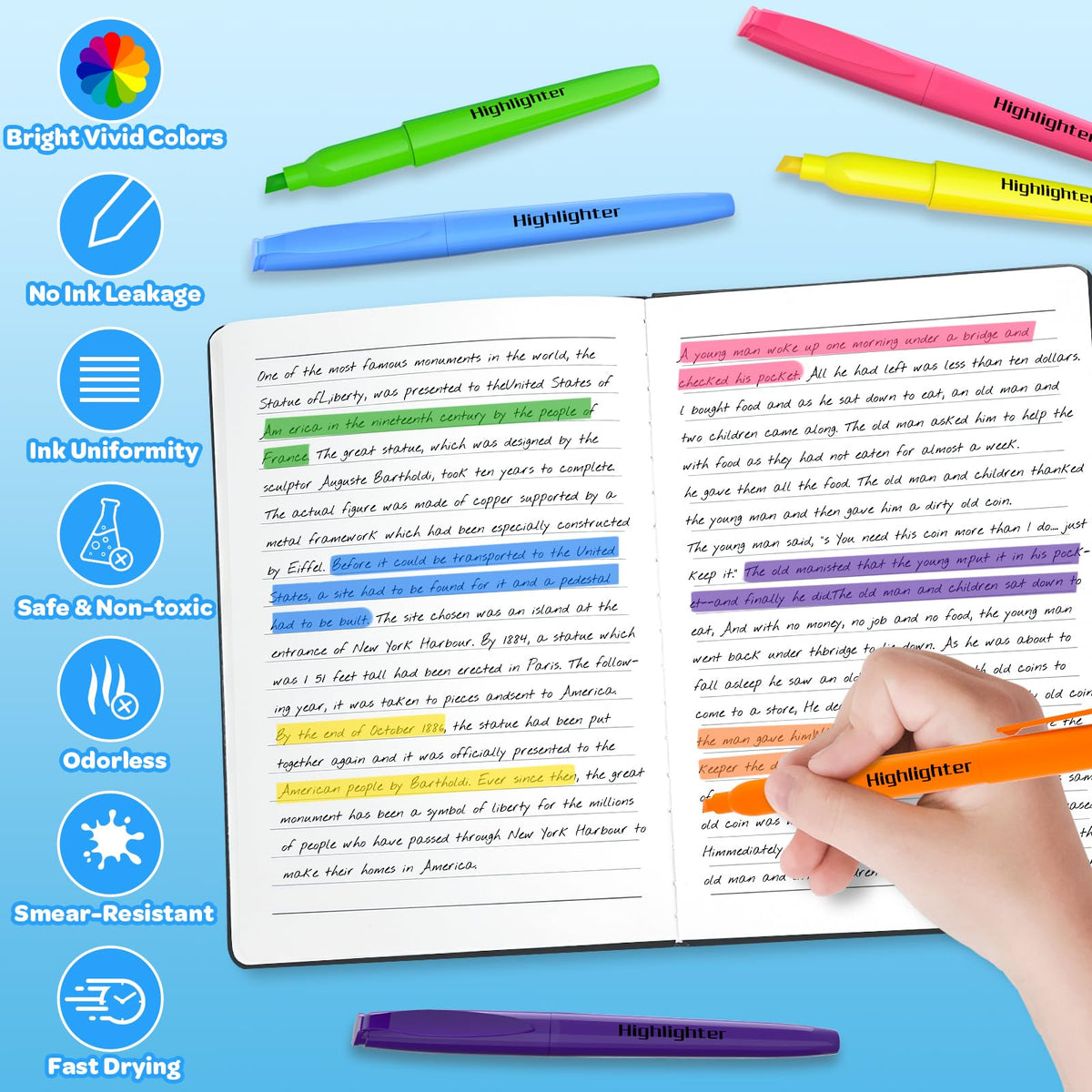 DUONIZAY 150 Count Highlighters Assorted Colors Bulk - 6 Colors Dry-Quickly No Bleed Chisel Tip