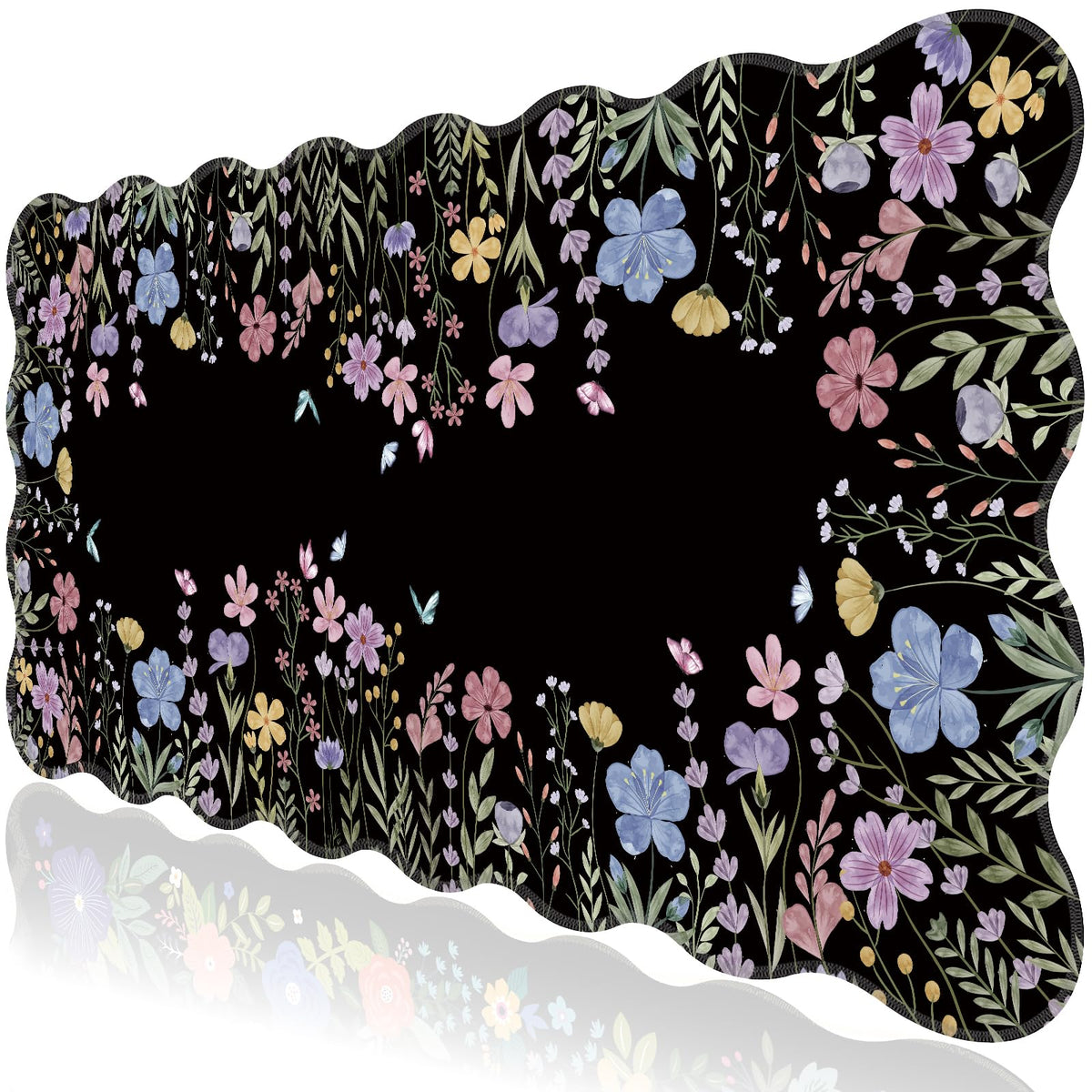 L-SPOUTTO Black Floral Mouse Pad,Scalloped Desk Mat XXL Gaming Mousepad