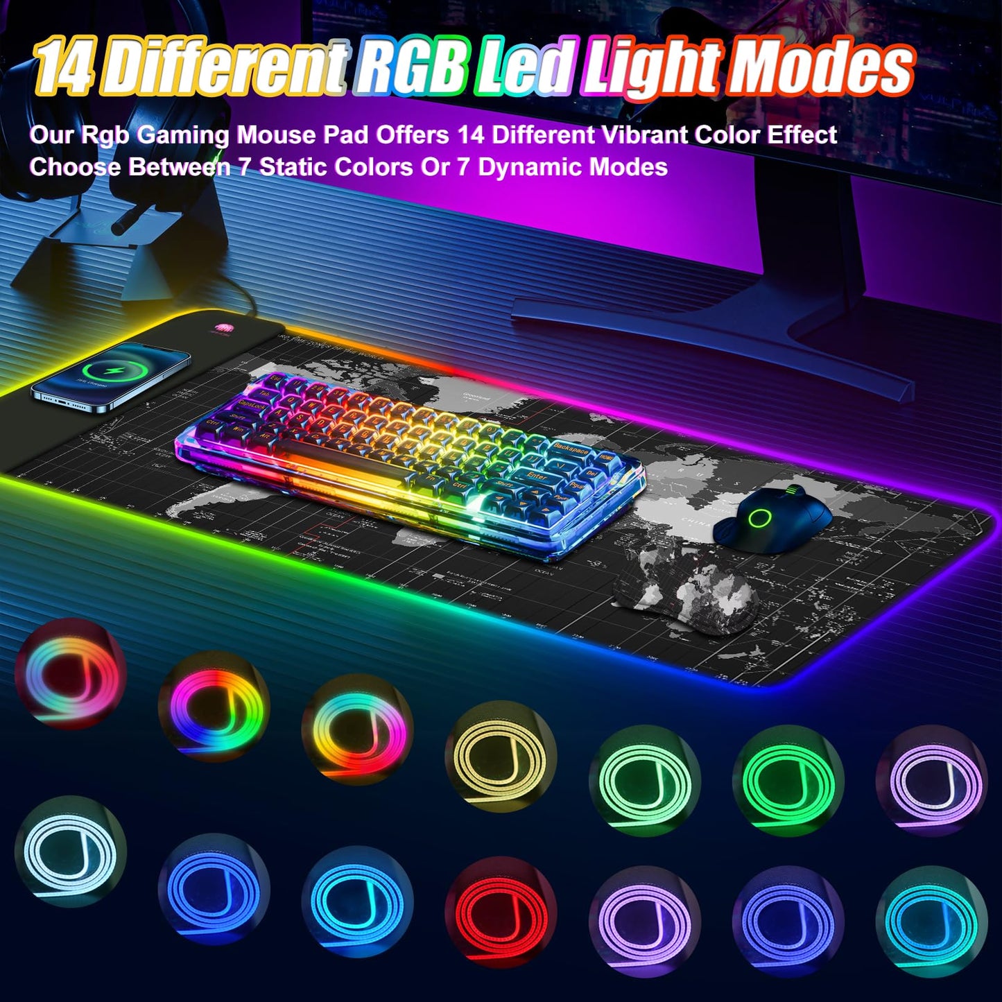 ToLuLu Wireless Charging RGB Gaming Mouse Pad, 15W Mouse Mat w/ 30W Charger