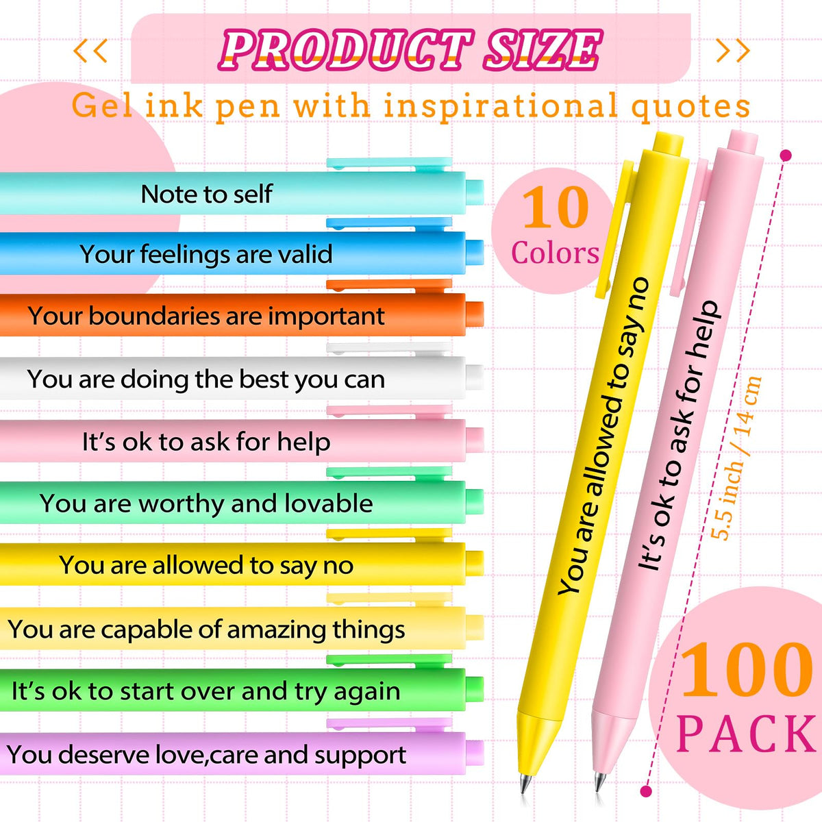 Crtiin 100 Pcs Inspirational Pens Bulk Subtle Colors, Thank Yourself
