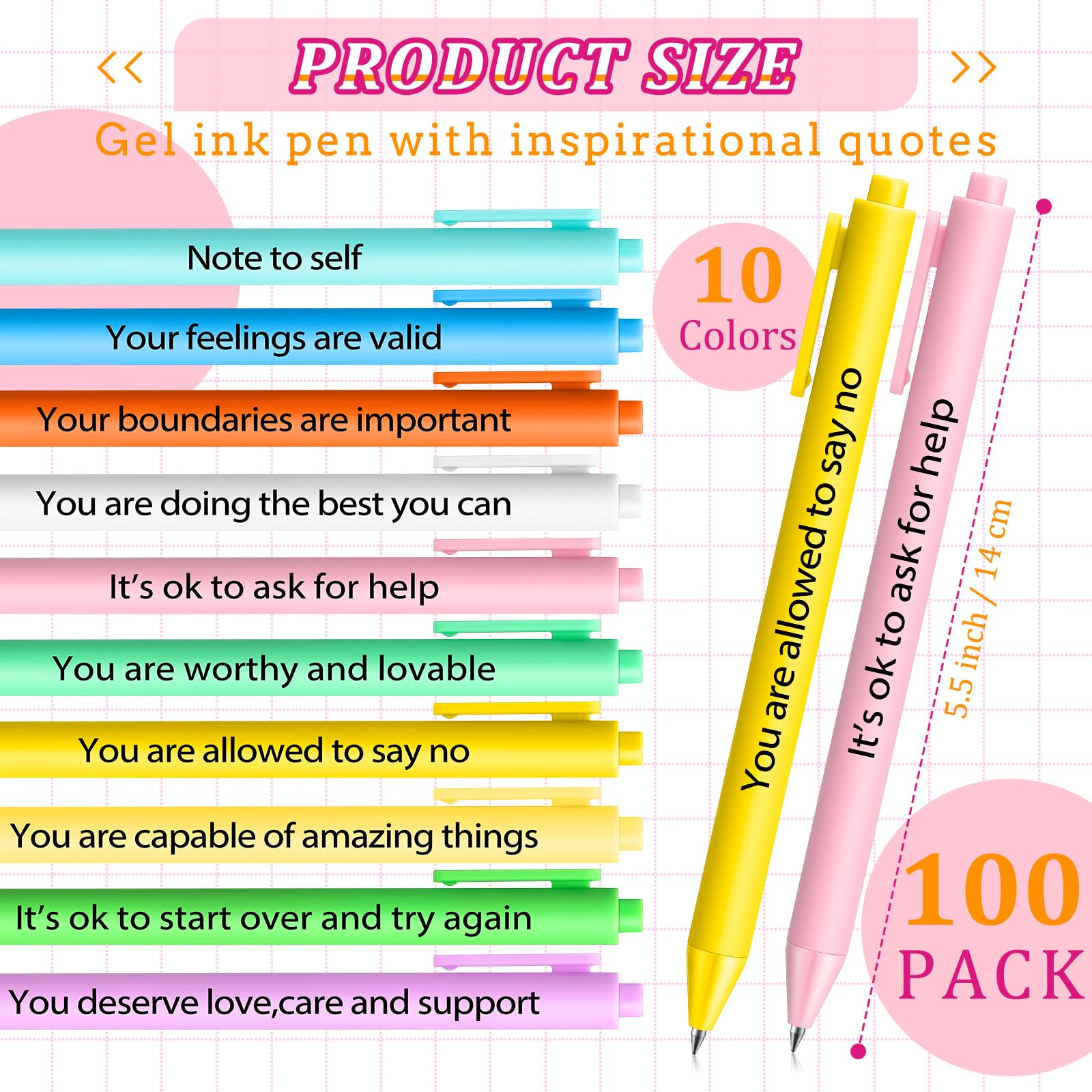 Crtiin 100 Pcs Inspirational Pens Bulk Subtle Colors, Thank Yourself