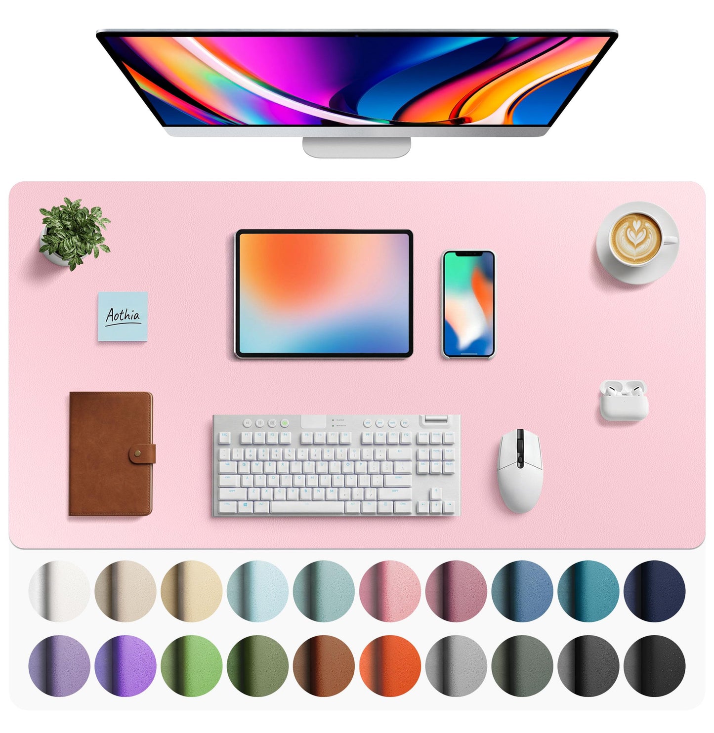 Aothia Faux Leather Desk Mat - Large Mouse Pad, Non-Slip PU Leather Blotter, Waterproof Writing