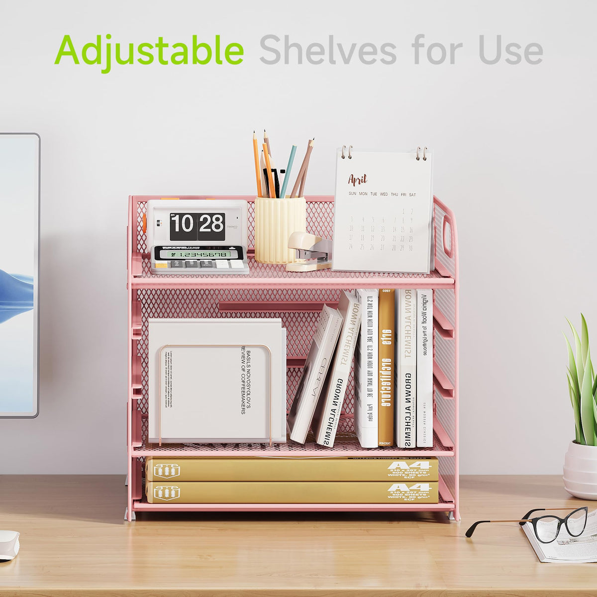 Cawukege 2 Pack 5 Tier Paper Organizer, Letter Tray with Handle, Mesh Desk Organizer, Metal File