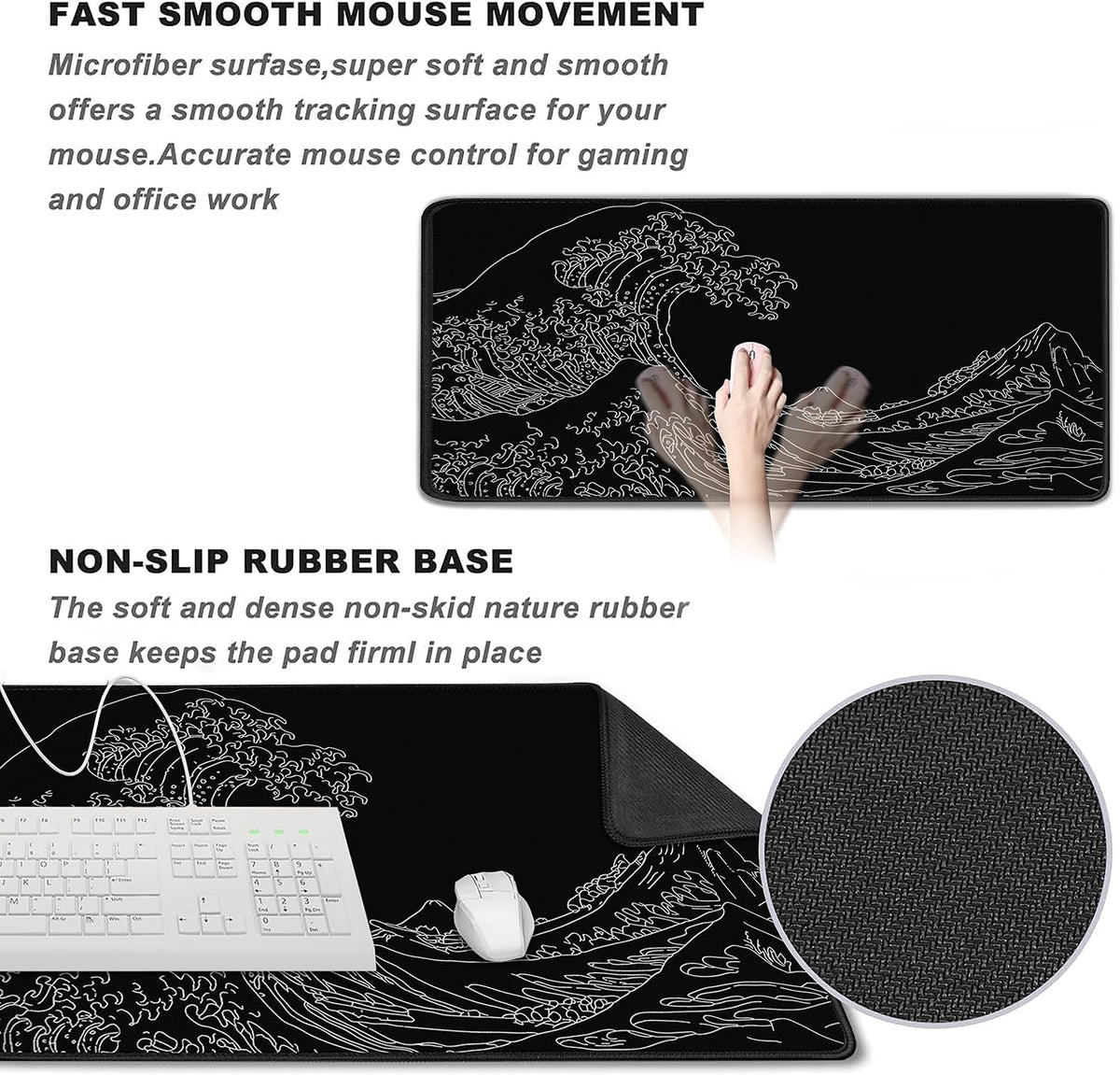 Large Gaming Mouse Pad, XXL Extended Keyboard Mouse Mat with Stitched Edges