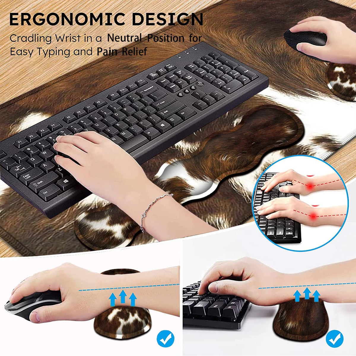 JVGFYNKL Gaming Mouse Pad XXL Large Desk Cute Mat Brown Cowhide Extended Mousepad Ergonomic Memory