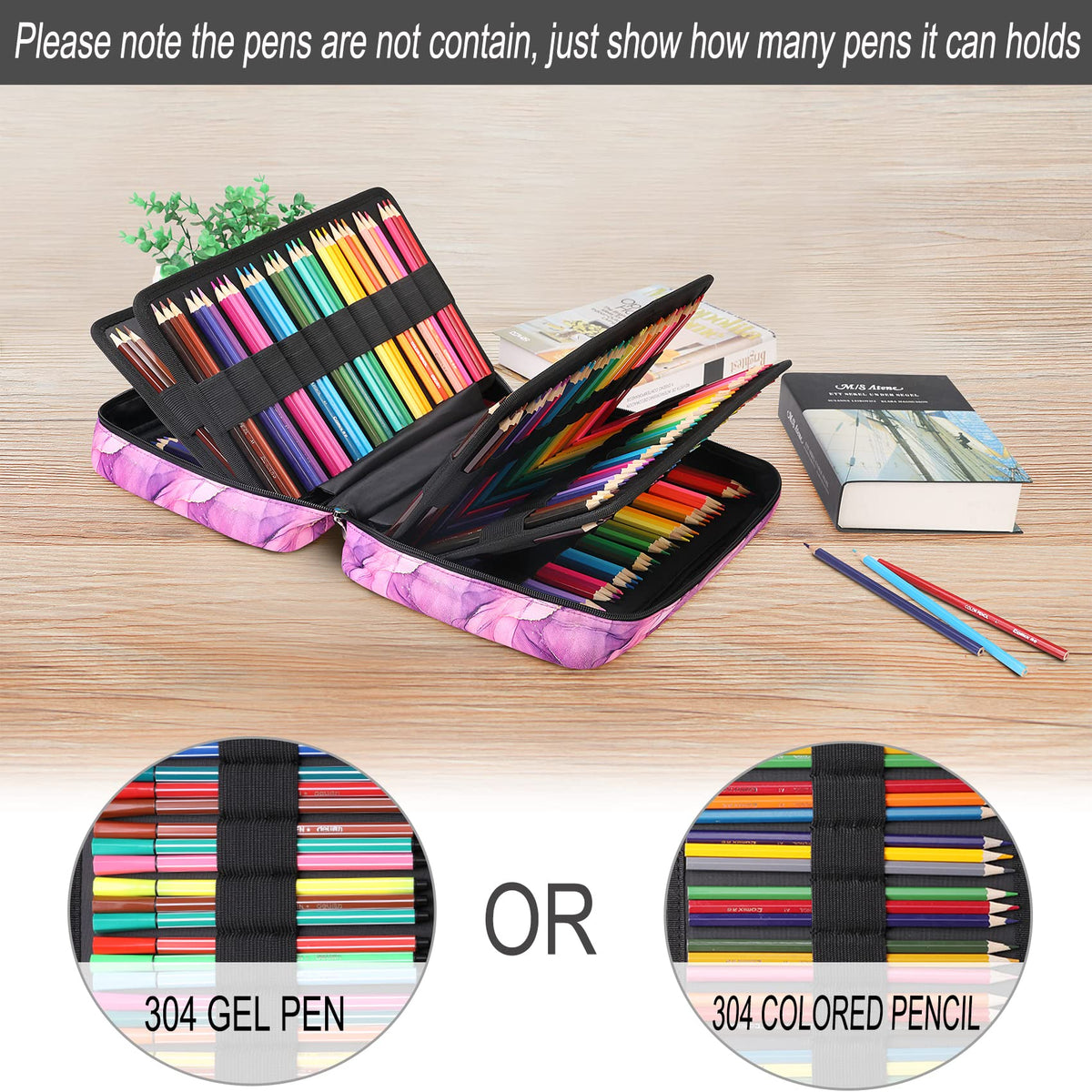 BOMKEE Large Capacity Pencil Case for Adults, 304 Slots Pen Case School Pencil Case Multi