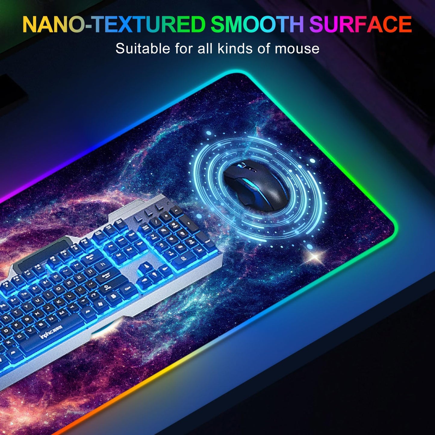 ARTSO RGB Gaming Mouse Pad, Large Mousepad with Led Light, Cosmic Starry Sky Keyboard Pad Gaming