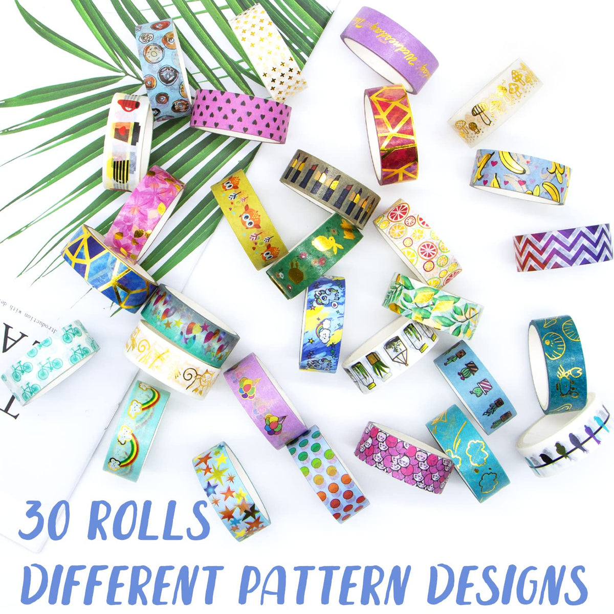 Hwook 30 Rolls Gold Foil Washi Tape - 15mm Wide Cute Masking Tape for Scrapbook, Bullet Journal