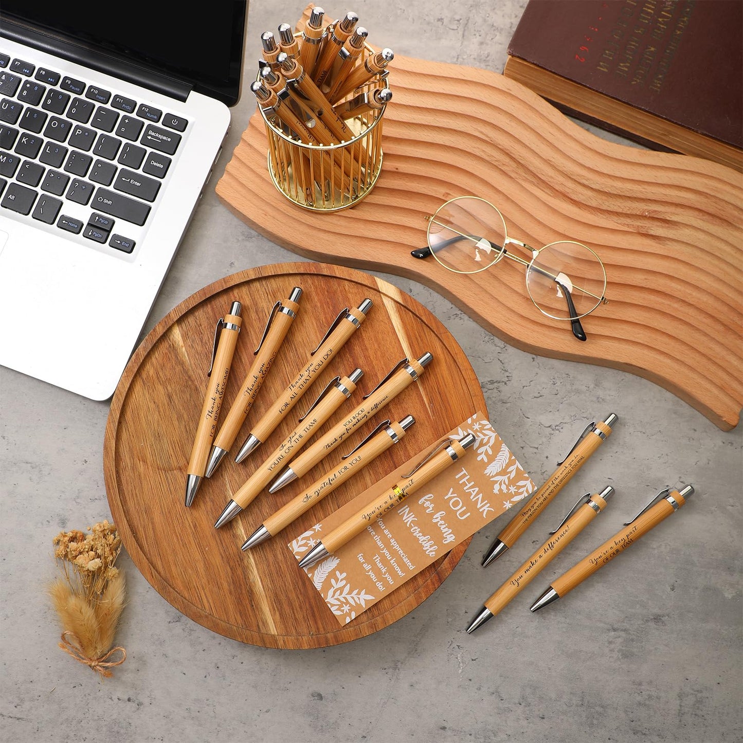 ReliThick 100 Sets Inspirational Bamboo Pen Bulk Staff Appreciation Gifts