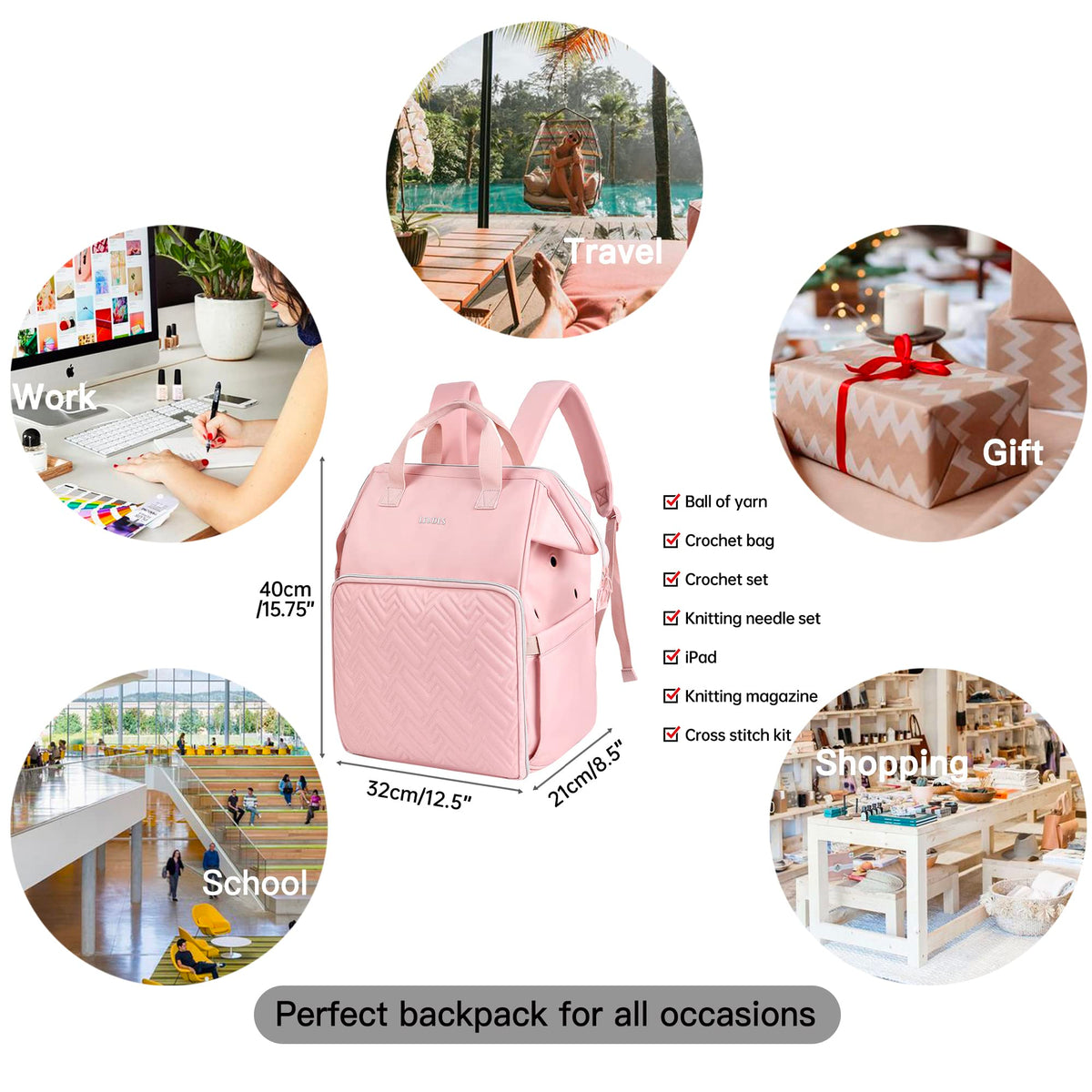 Leudes Crochet Bag Backpack for Yarn Storage Tote Travel Large Knitting Bag