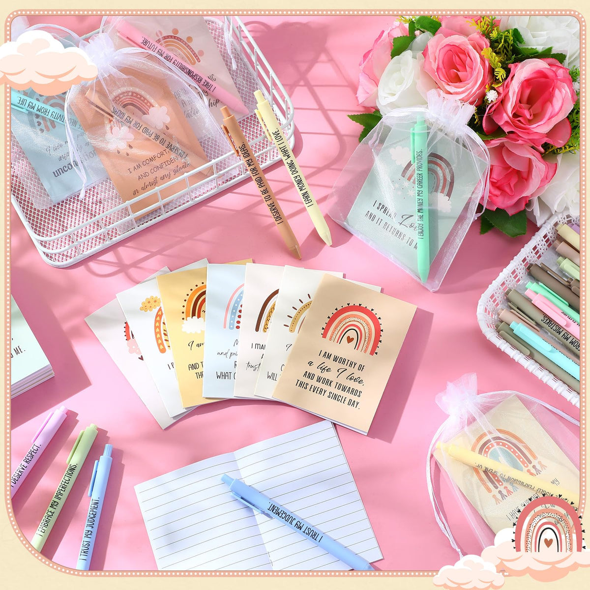 Mooliwe 48 Pcs Affirmation Notebooks Pens Bulk Gifts, Gratitude,Cute