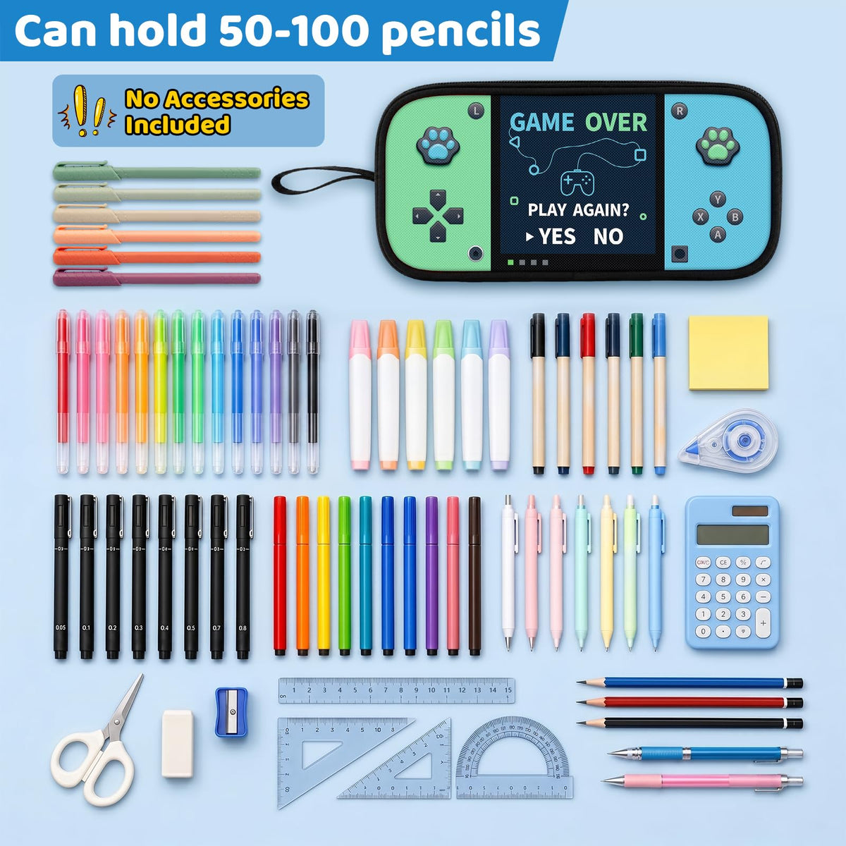 Easozoom Game Controller Pencil Case for Boys Kids Teens, Large Capacity Pencil Pouch with 3