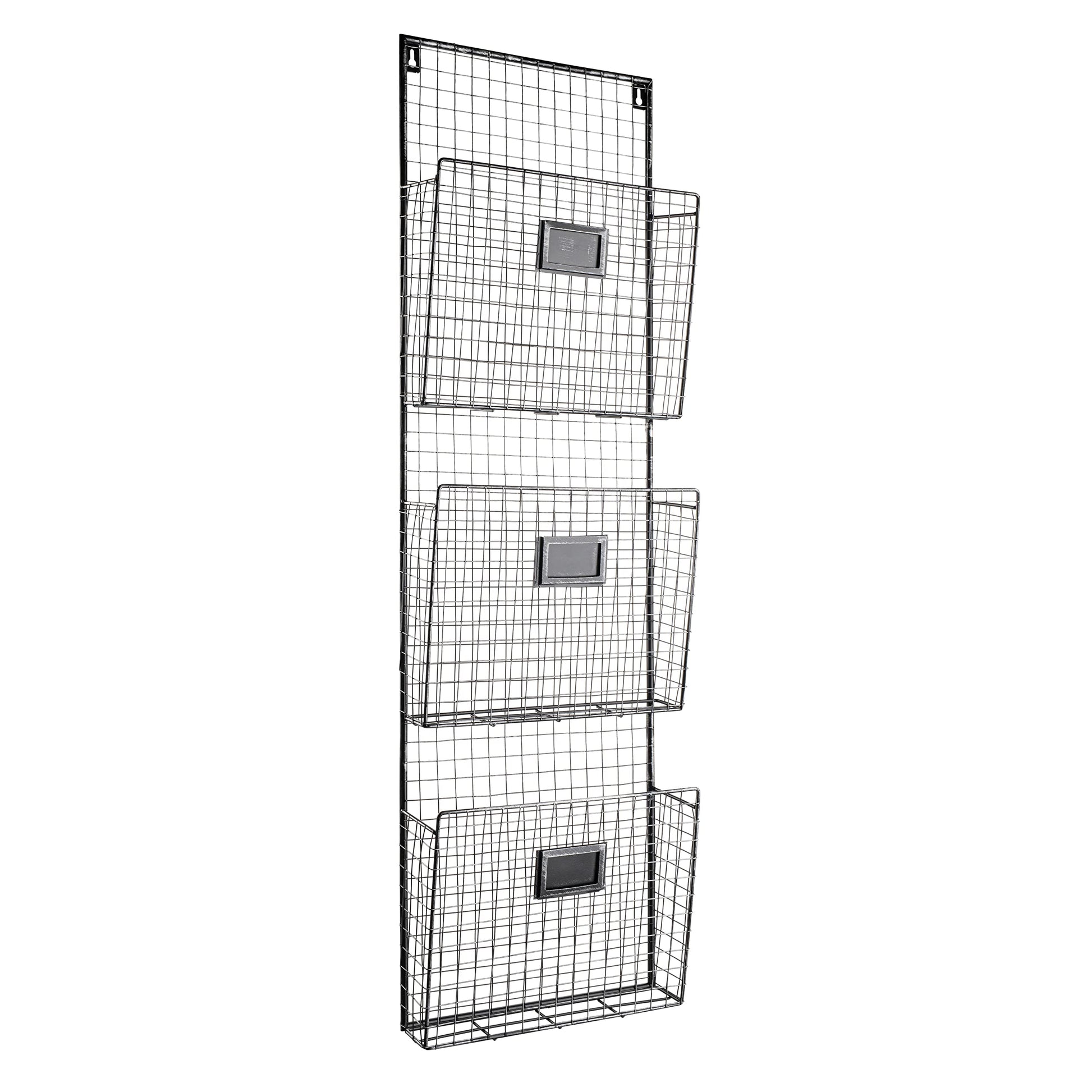 Designstyles Three Tier Wall File Holder – Durable Pewter Metal Rack with Spacious Slots for Easy