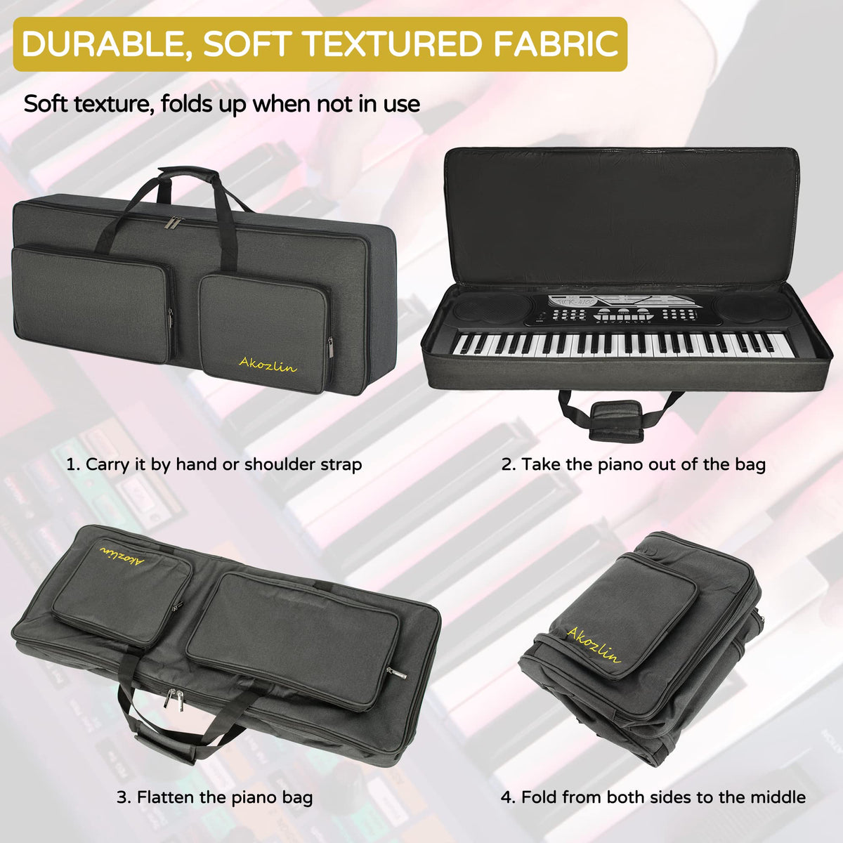 AKOZLIN 54-Key Keyboard Case L37"x W5.3"x H14.5"Full Padded Soft Gig Bag
