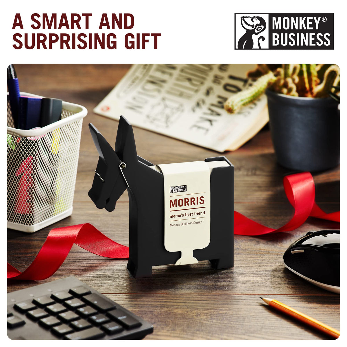 Monkey Business: Morris The Donkey Desktop Memo Holder - Cute Sticky Notes Holder & Desk Organiser