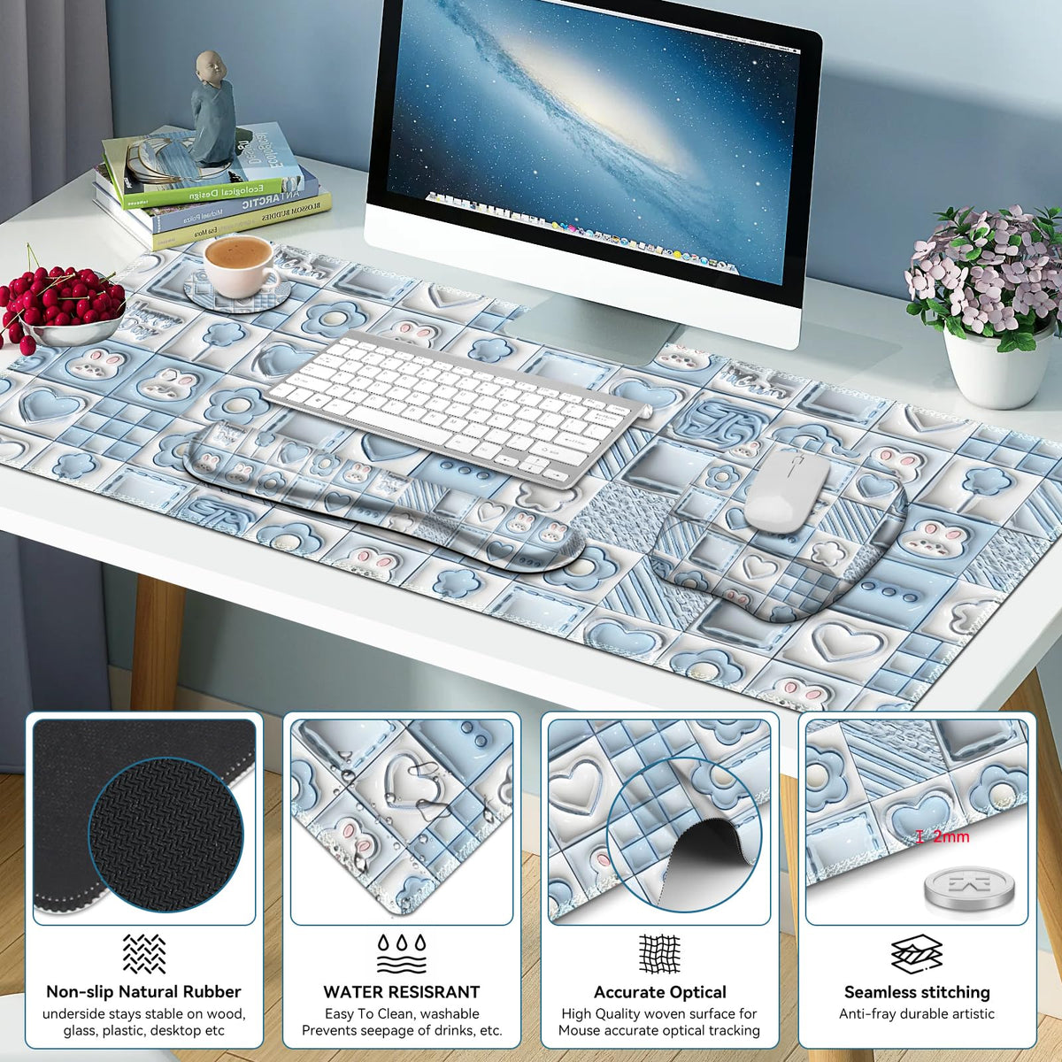4 in 1 Large Mouse Pad, Keyboard Wrist Rest Set, Ergonomic Mouse Pad with Wrist Support, Desk Mat