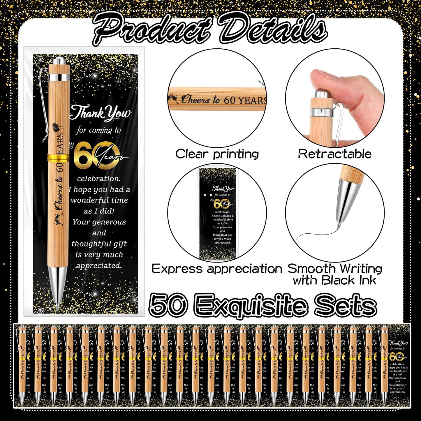 Sayglossy 50 Sets 60th Birthday Party Favors with Pens Andthank You Cards