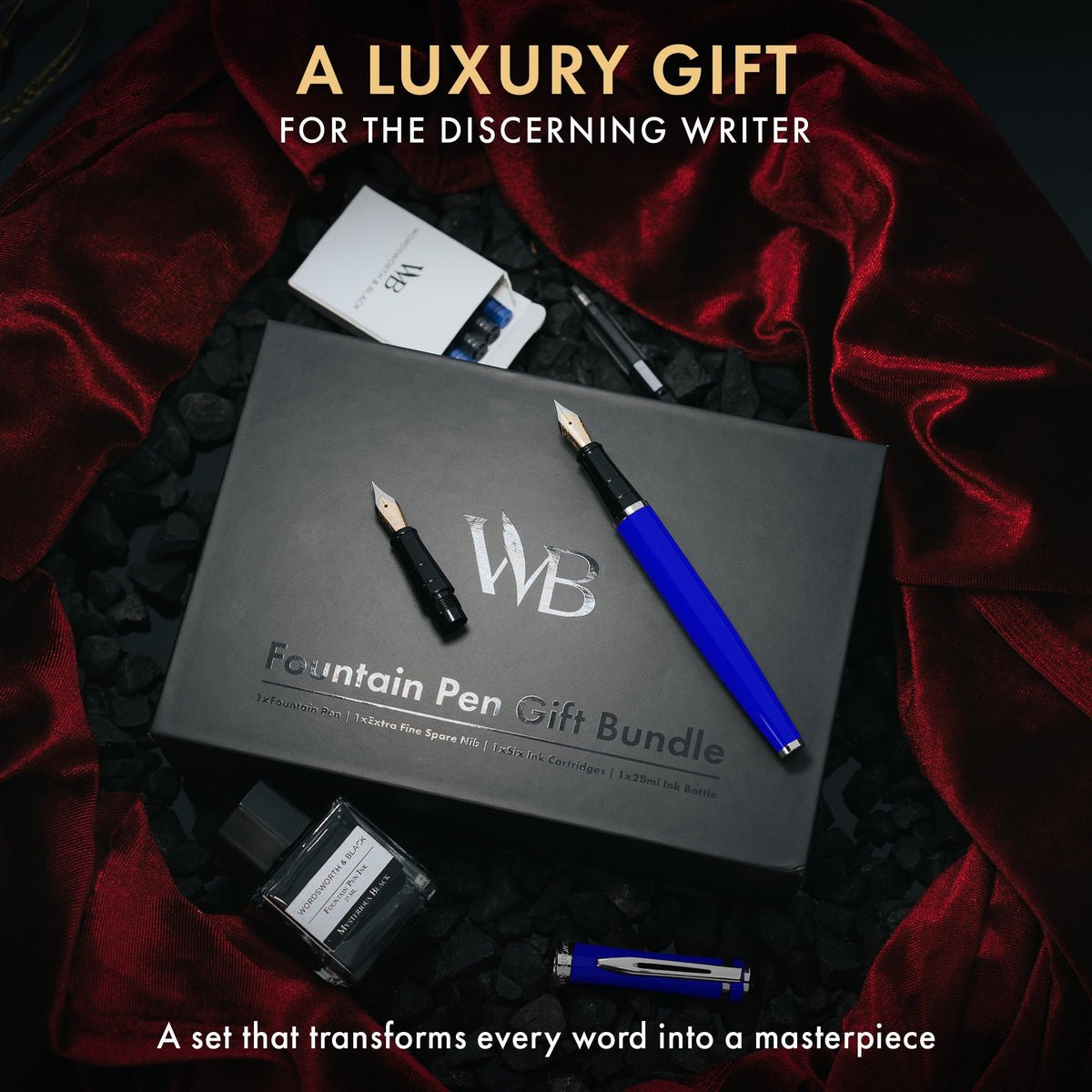 Wordsworth & Black Fountain Pen Gift Set, Medium & Extra Fine Nib, Blue