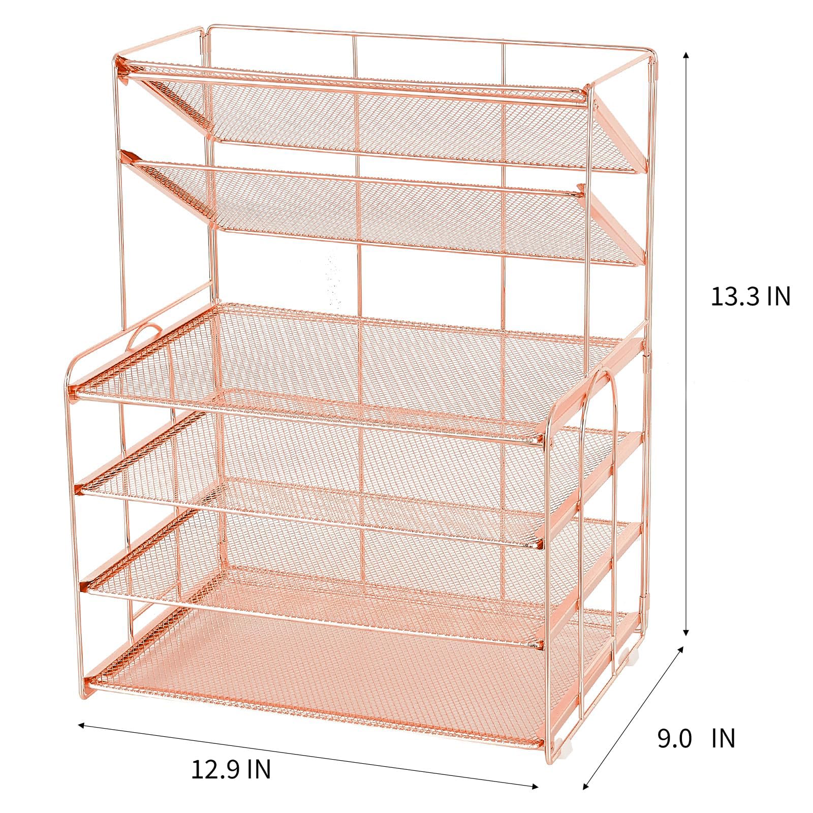 OPNICE Desk Organizer, 6-Tier Paper Organizer Letter Tray, Rose Gold