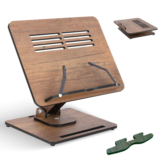 Vigo Wood 360° Rotating Book Stand, Tilt and Height Adjustable Laptop and Cookbook Holder, Foldable