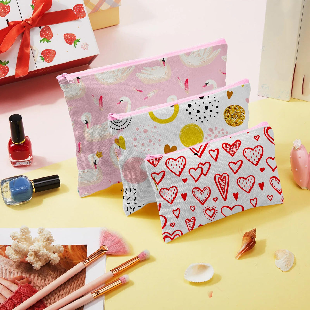 Frienda 50 Pcs Sublimation Blank Canvas Makeup Bags Bulk DIY Heat Transfer Canvas Pen Case Pencil