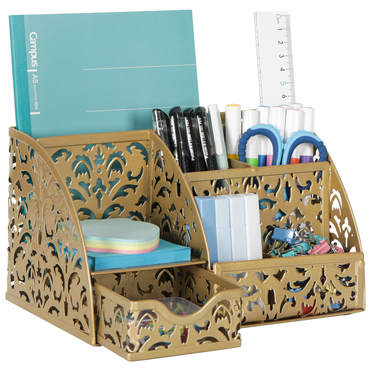 EasyPAG Desk Organizer and Pen Holder for Desk, Mesh Office Supplies Storage Caddy with Drawer for
