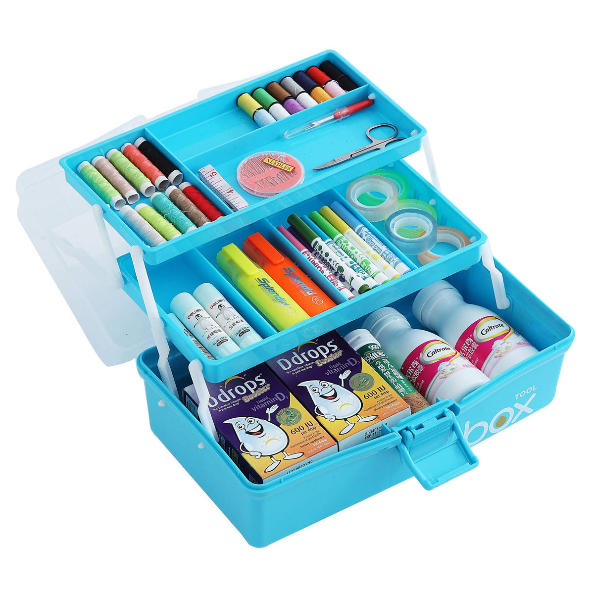 Sunxenze 12'' Three-Layer Clear Plastic Craft Storage Box, Tool Box/Sewing Box Organizer, Art