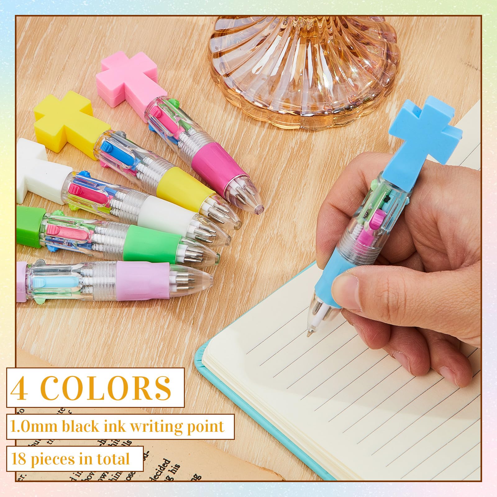 Kosiz 18 Pcs 4 in 1 0.5mm Cross Multicolor Ballpoint Pens Christian Gifts