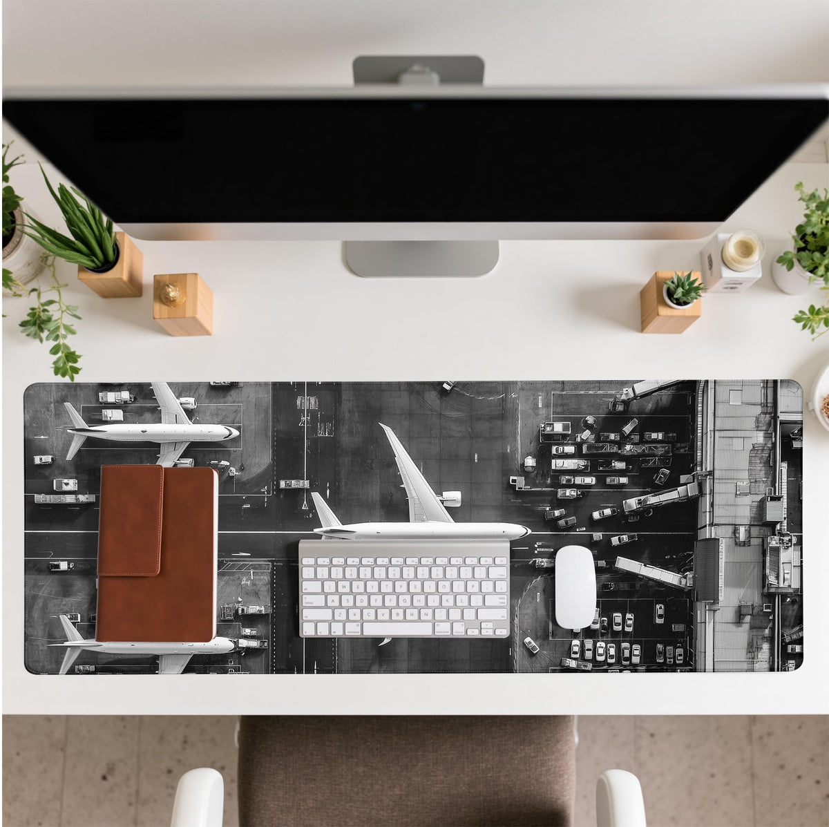 Extended Gaming Mouse Pad with Aircraft Airport Design - Large, Thick Rubber Desk Mat with