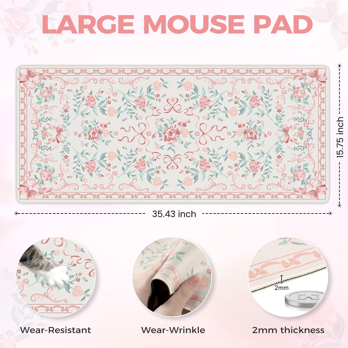 iCasso Aesthetic Desk Mat for Desktop,Cute Desk Pad for Women,Pink