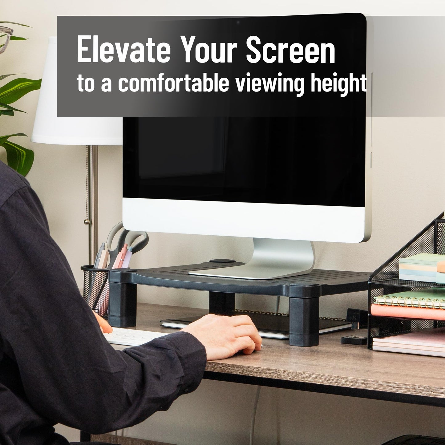 Mind Reader Monitor Stand, Height Adjustable, Desktop Organizer, Laptop Riser, Office, 17.25"L x