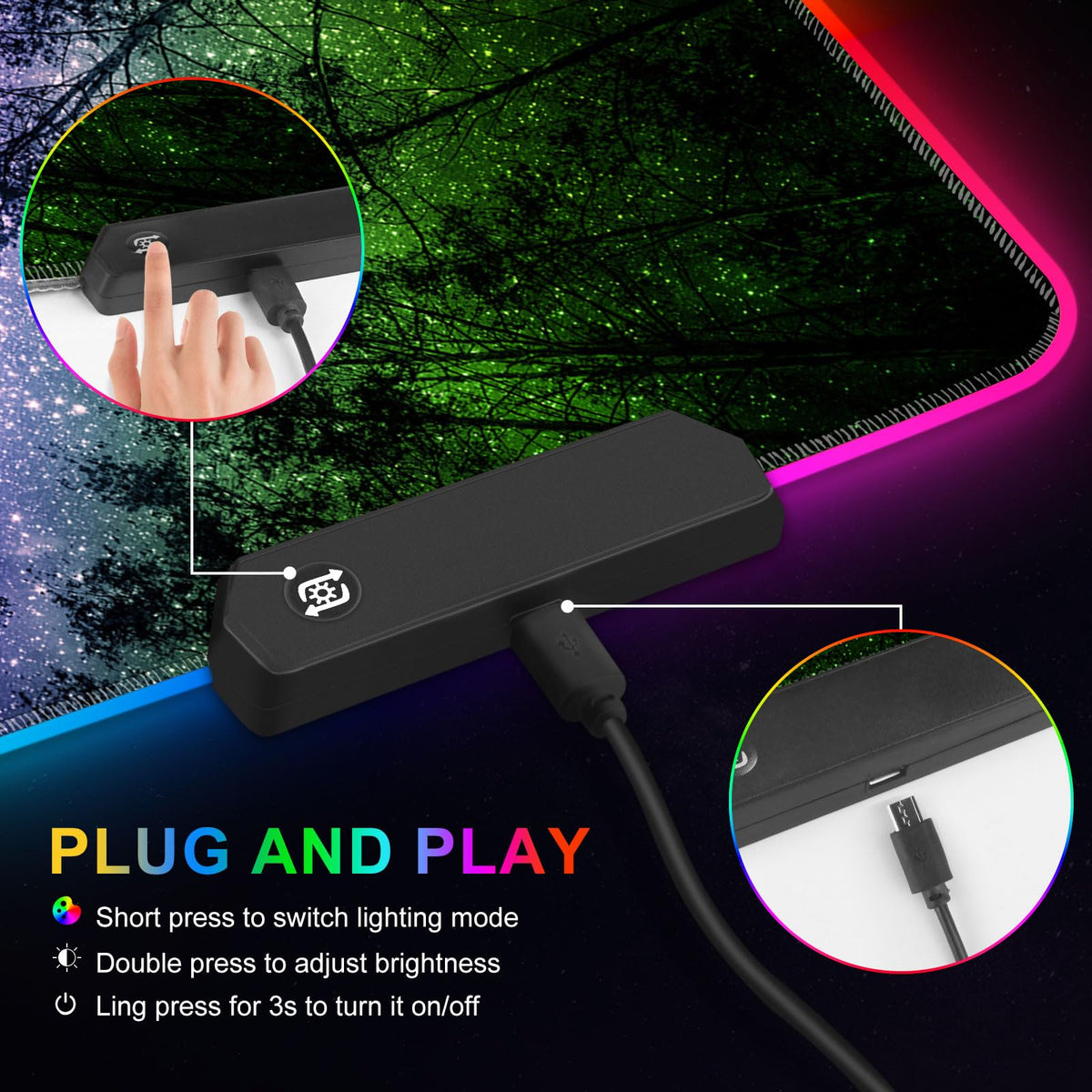 ARTSO Gaming Mouse Pad RGB Starry Sky, Forest Large Mousepad with Non-Slip Rubber Base, Cool XXL
